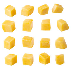 Mango cubes and slices Isolated on alpha background