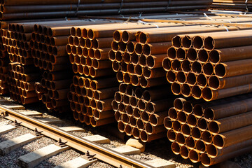 Closeup of galvanized iron pipes stack