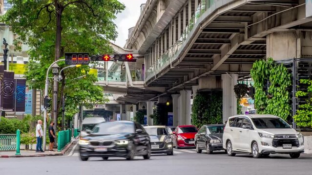Heavy gridlocked traffic in downtown Bangkok Thailand