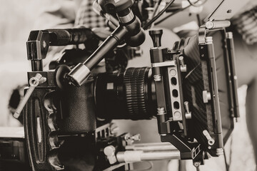 Detail image of Cinema Camera on Film Set, Behind the scenes background, film crew production