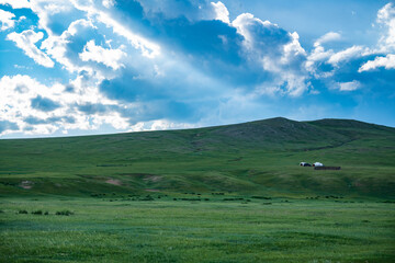Fototapeta na wymiar landscape with mountains and blue sky in Mongolia