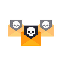 emails with virus, spam icon, flat vector - obrazy, fototapety, plakaty