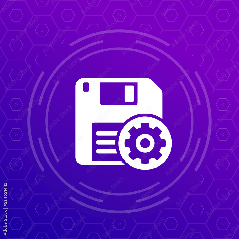 Poster backup settings icon with a floppy disk, vector