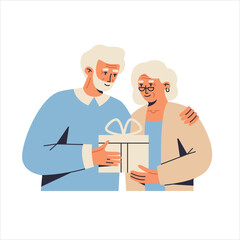 Elderly couple with a gift for a holiday