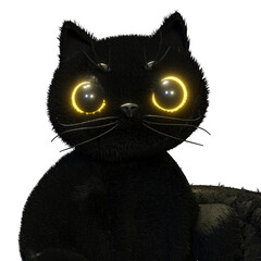 black toy plush cat head - 3d render illustration
