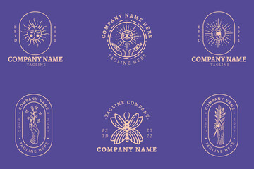 Minimalist Cream Logo Simple Symbol Templates Mystical Collection Element Purple Pastel.