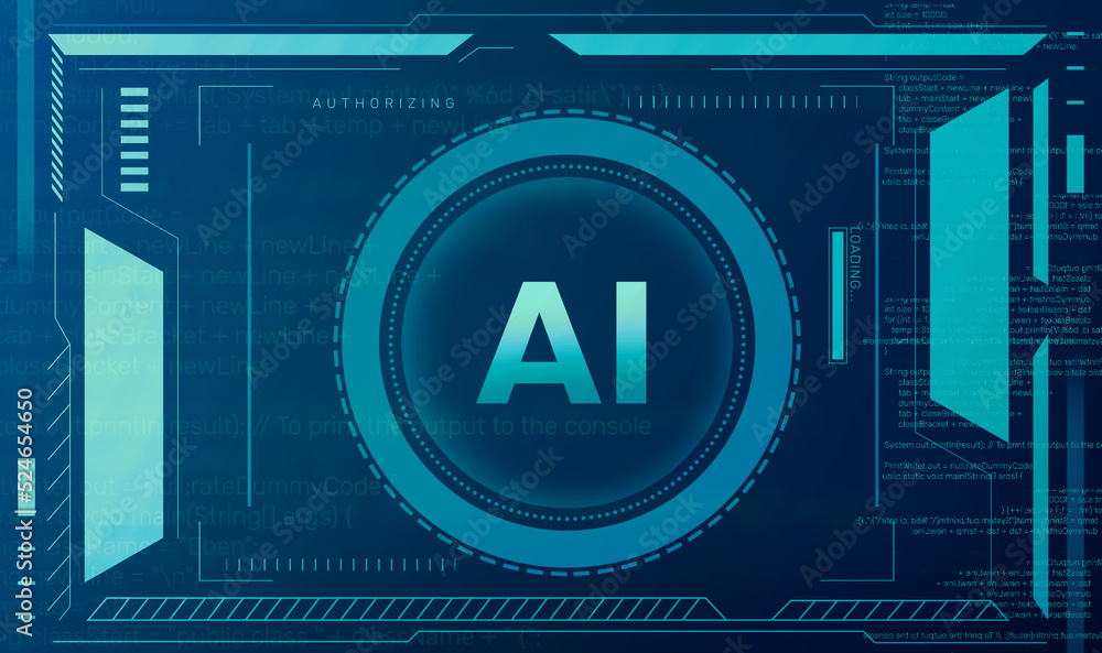 Poster artificial intelligence futuristic hud abstract background with gradient. blue future concept wallpa