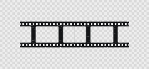 Close-up cinema seamless strip. Photo camera roll. Vintage video border. Old cinematic frame on transparent background. Retro camera reel with slide. Vector illustration.