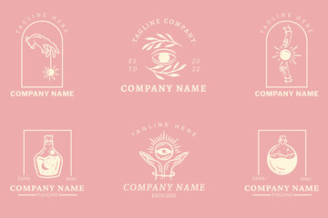 White Mystical Simple Minimalist Symbol Logo Collection Light Pink Pastel Style.