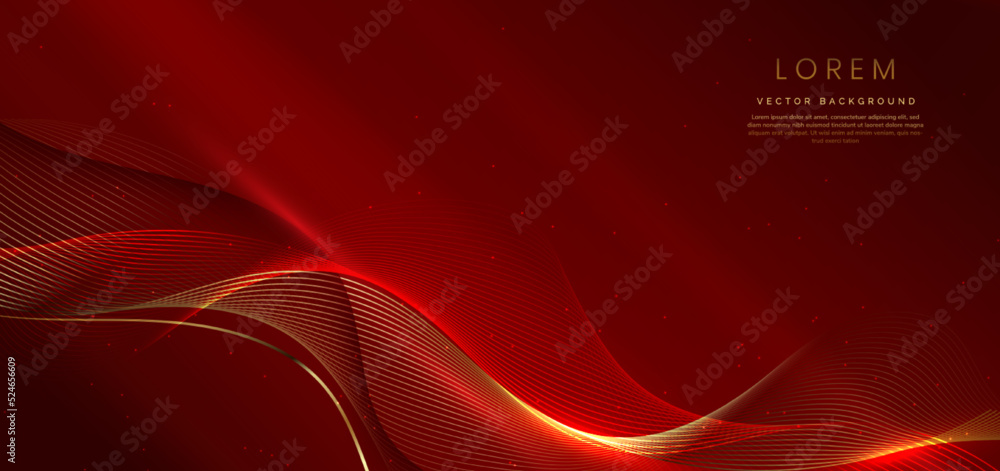 Aufkleber abstract 3d gold and red wave line on red background with lighting effect and sparkle with copy spac