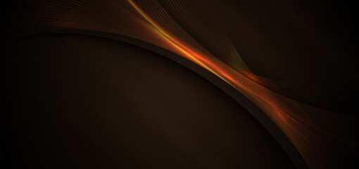 Abstract elegant gold glowing line with lighting effect sparkle on black background. Template premium award design.