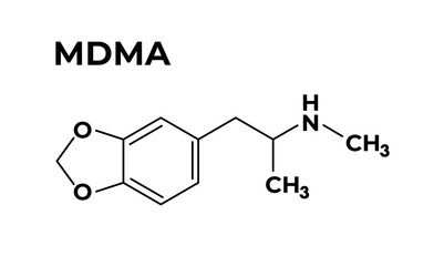 MDMA ecstasy drug structural chemical formula isolated on white  - obrazy, fototapety, plakaty