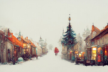 Illustration of a cute little christmas village - 524657241