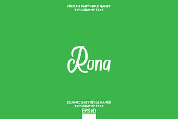 Muslim Female Name Rona Vector Cursive Text Design on Green Background