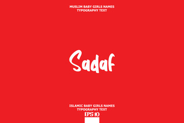 Cursive Typography Text Girl Baby Arabic Name Sadaf on Red Background