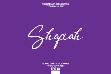 Arabic Girl Name Alphabetical Text Design Shafiah on Purple Background