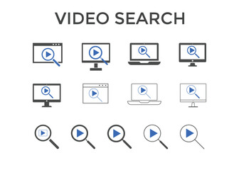Set of video search icon vector illustrations. Used for SEO or websites.
