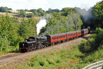 Steam Locomotive and Train Approaching on Rural Heritage Railway  © eyepals