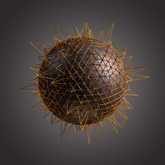 Abstract sphere image with spikes around and the sphere consisting of triangles. Communication or...