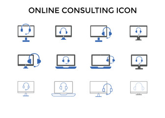Set of online consulting icons. Used for SEO and web design.
