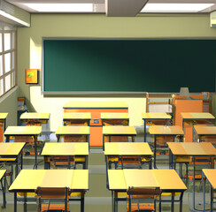 Japanese empty classroom 3D illustration