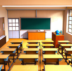Japanese empty classroom 3D illustration