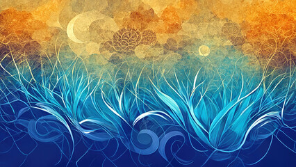 Fototapeta na wymiar orange and blue zen aromatherapy massage abstract background, nature, health
