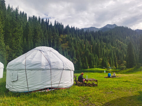 Yurt Restaurant Near A Lake In Kazakhstan's Mountains, Almaty Region.