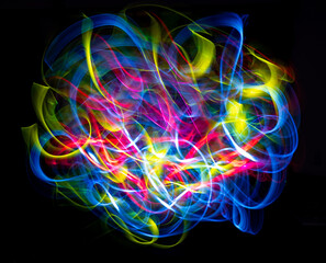 colored lights forming an abstract light art pattern.
