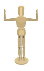 Wooden drawing mannequin that standing strong isolated on white background.