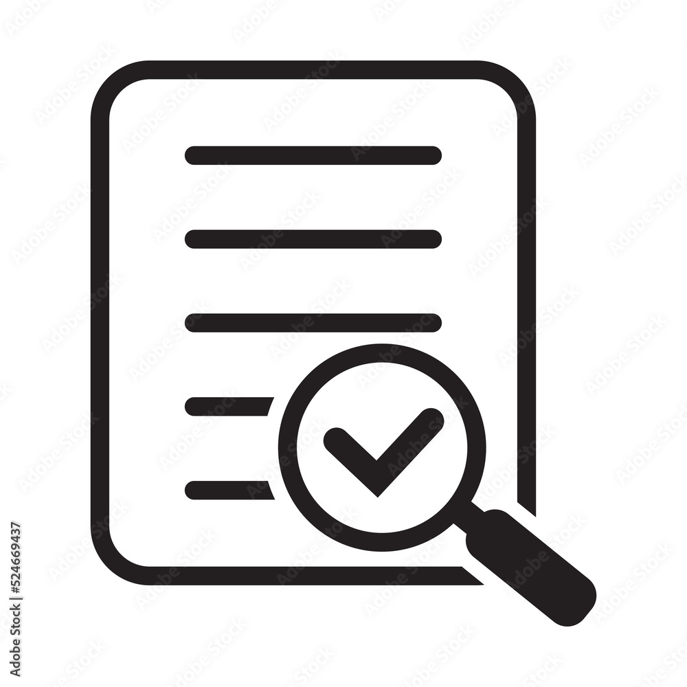 Poster magnifying glass check document icon. papers with business report and magnifying glass. process and 
