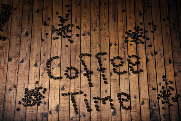 Coffee time from coffee grains. Letter of the word coffee time