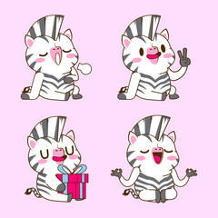 cute little zebra vector illustration set