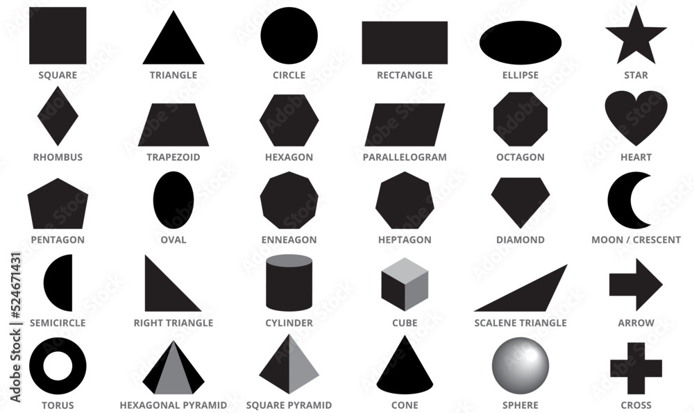 Wall mural Set of black geometric figures. Flat shapes design, vector illustration