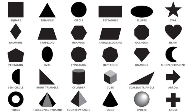 Set of black geometric figures. Flat shapes design, vector illustration