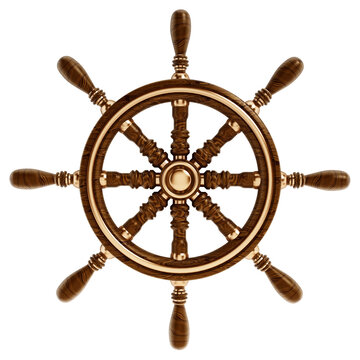 Ship wheel isolated on white background. 3D illustration