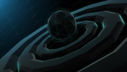 Abstract digital geometric lines neon concept technology design. 3D render 4K