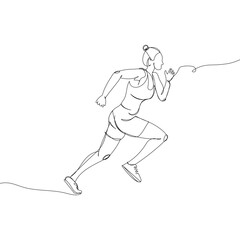 Girl running one line art. Continuous line drawing sports, fitness, physical education, athletics, run, jogging, sprinter, gym, sexy body, woman.