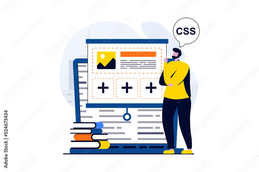 Poster web development concept with people scene in flat cartoon design. man designer creates websites layo