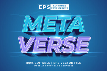 Editable text effect Meta Verse 3d cartoon template style premium vector