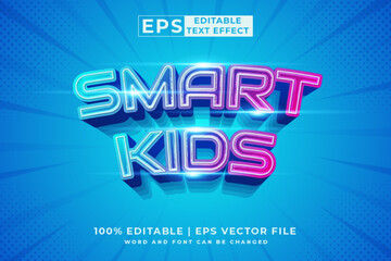 Editable text effect Smart Kids 3d cartoon template style premium vector
