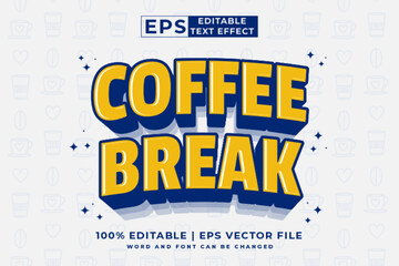 Editable text effect Coffee Break 3d cartoon template style premium vector