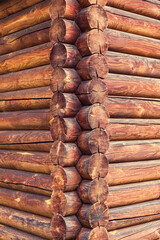 A log wall construction with a swedish cope log profile. Corner of the old blockhouse. Photo with selective focus
