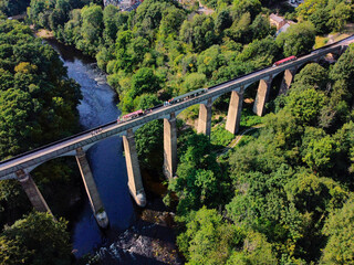 Fototapeta Aerial view of the Pontcysyllte Aqueduct that carries the Llangollen Canal across the River Dee in the Vale of Llangollen in northeast Wales. obraz