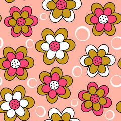 cute vintage retro seamless vector pattern abstract  background illustration with colorful flowers