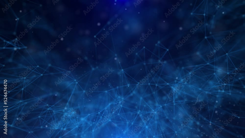 Aufkleber Abstract technology network flowing seamless loop 4K background. Global business data network. Plexus triangle and lines, dot dynamic moving structure.