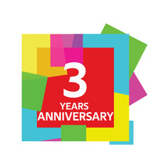 3 years, for anniversary and celebration logo, vector design on colorful geometric background