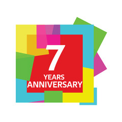 7 years, for anniversary and celebration logo, vector design on colorful geometric background