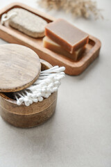 Сotton buds in wooden box