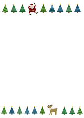 クリスマスの縦向きライン・フレーム（ツリー・サンタクロース・トナカイ）